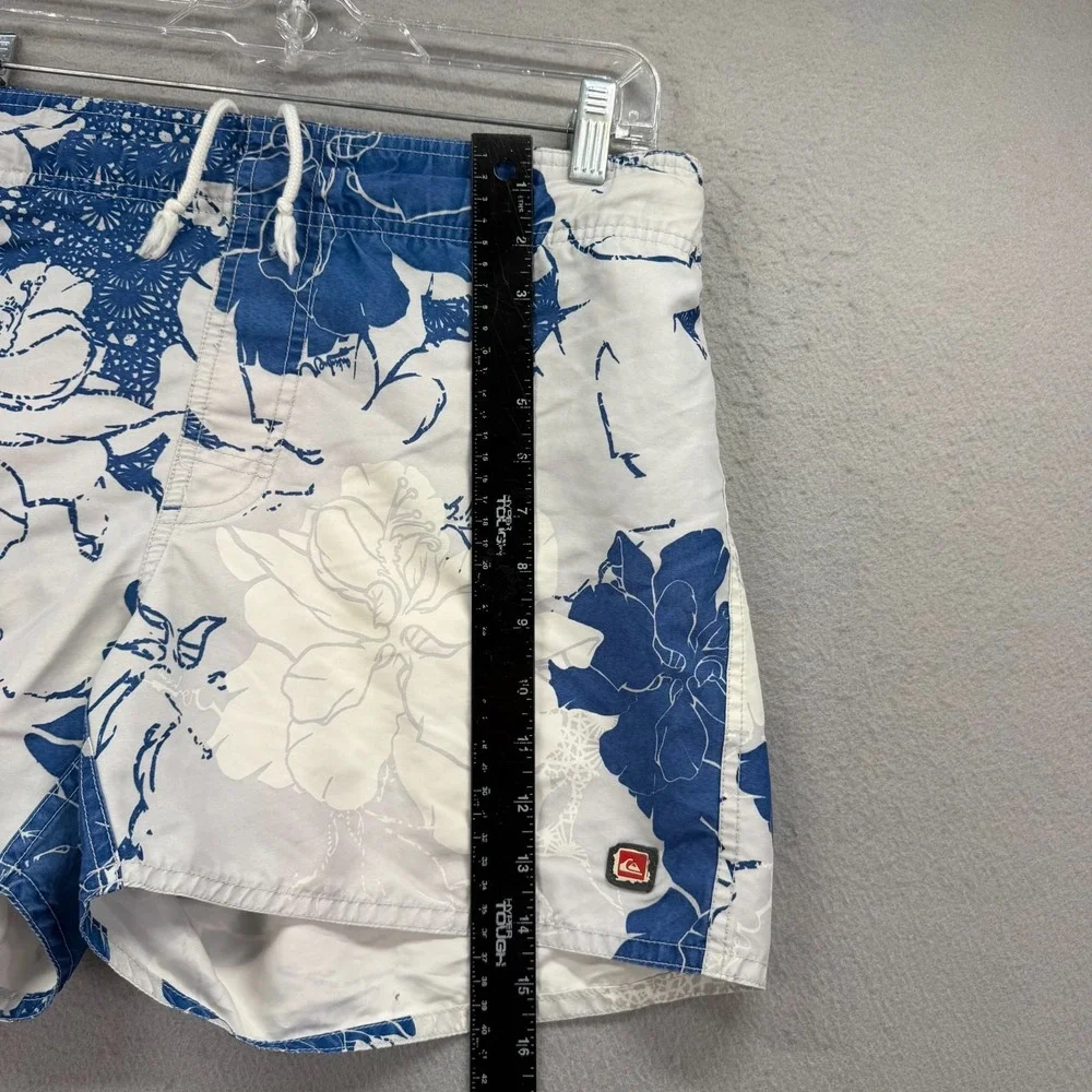 Quiksilver Swim Trunks Men Small Blue White Floral Beach Board Shorts Lined Y2K